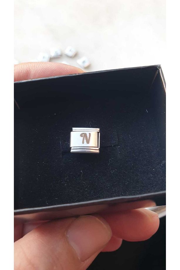 İTALYAN ÇELİK CHARM NOMİ ÇELİK CHARM N HARFİ İSİM TARİH BAŞ HARF YAZILIR 9 MM  FMACCESORİES - 8