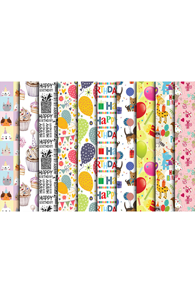 Birthday Themed Gift Package Paper (35X50 cm 10 Pieces)
