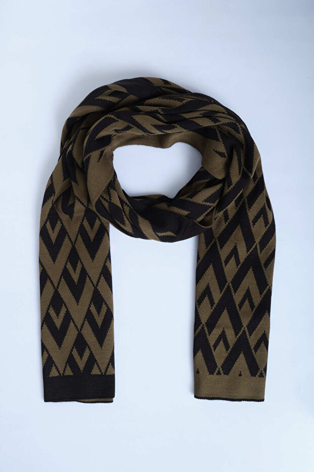 Eșarfă tricotată cu model în V - 4