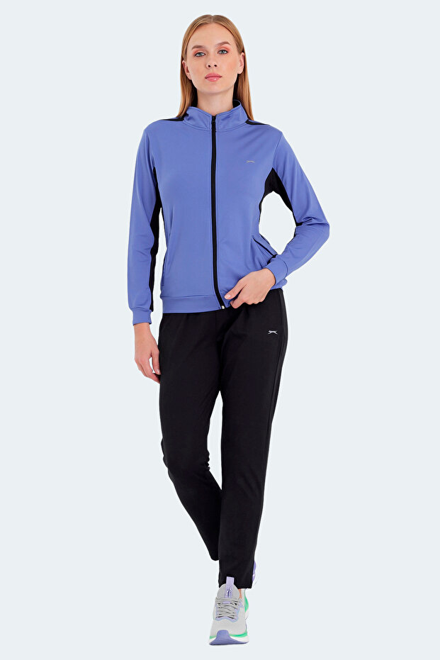Rector Women's Zippered Stand Collar Purple Tracksuit Set with Pockets