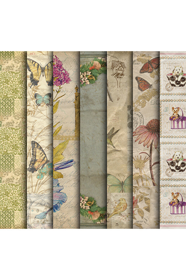 Flower Butterfly Themed Gift Package Paper (35X50 cm 7 Pieces)
