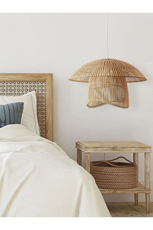Rattan Bambu Hasır Makrome Sarkıt Avize 40 cm - 4