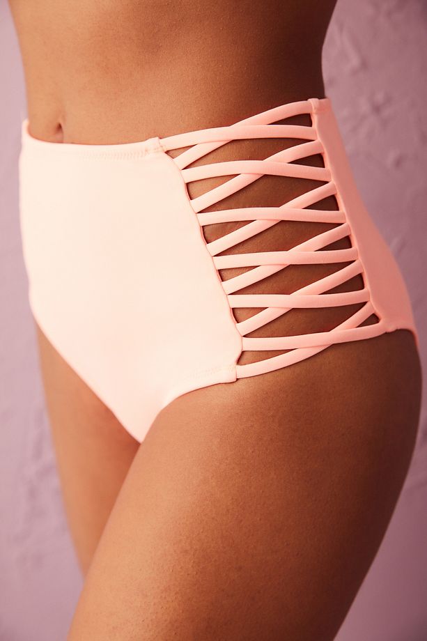Neon Turuncu Basic Yanları Ip Detaylı Yüksek Bel Bikini Altı - 3