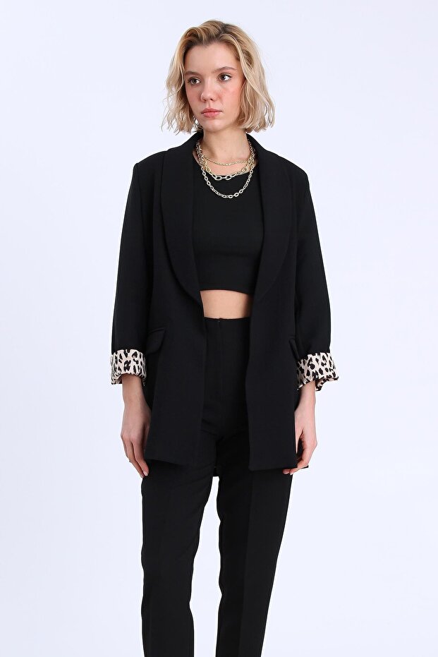 Leopard Patterned Shawl Collar Lining Jacket - 9227 - 4