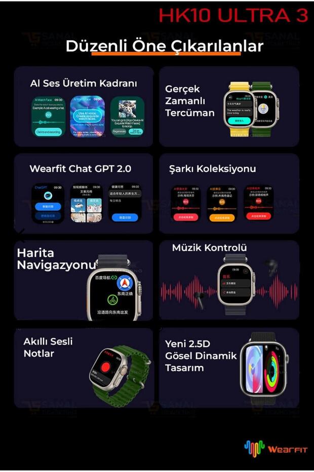 HK10 Ultra G sensör GPT'li Sesli Asistan Yetişkin Amoled Kalite 2.02 Al Watch Face Ultra3 - 8