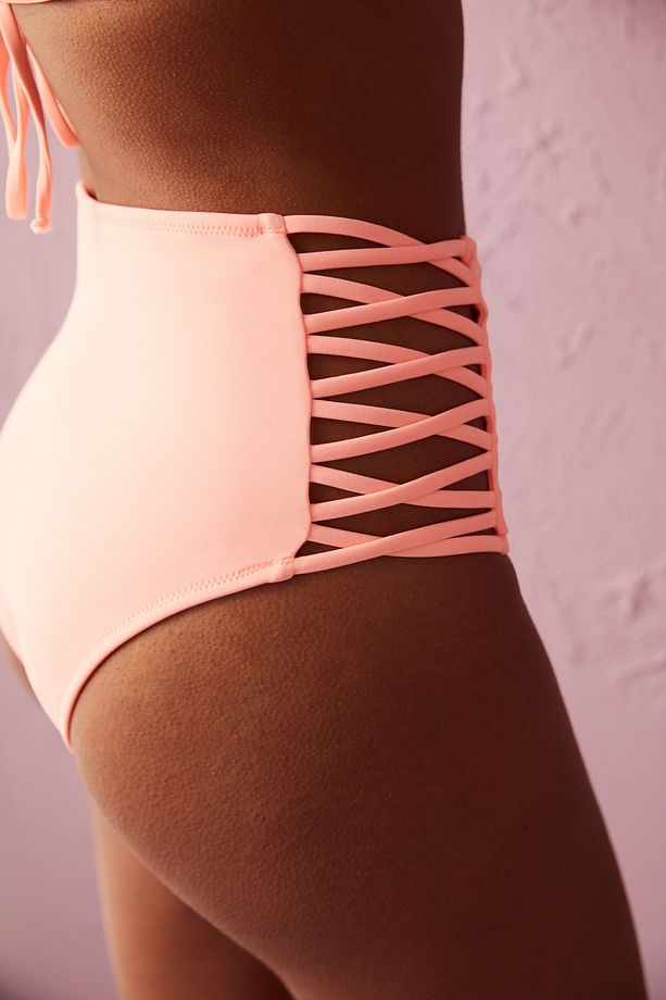 Neon Turuncu Basic Yanları Ip Detaylı Yüksek Bel Bikini Altı - 4