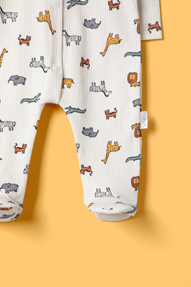 Baskılı Bebek Tulum - Bej - 4