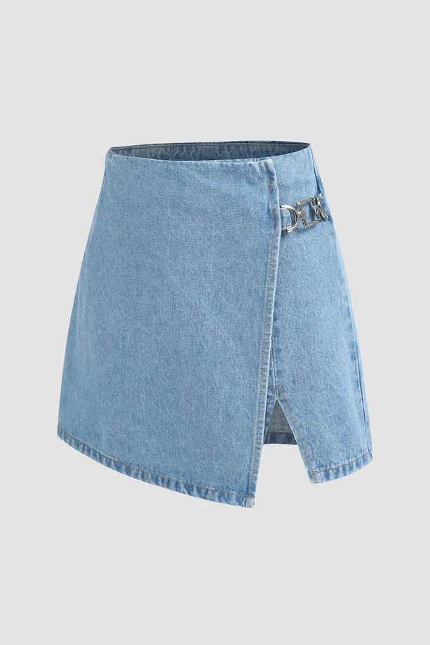 Yüksek Bel Denim Şort Etek - 5