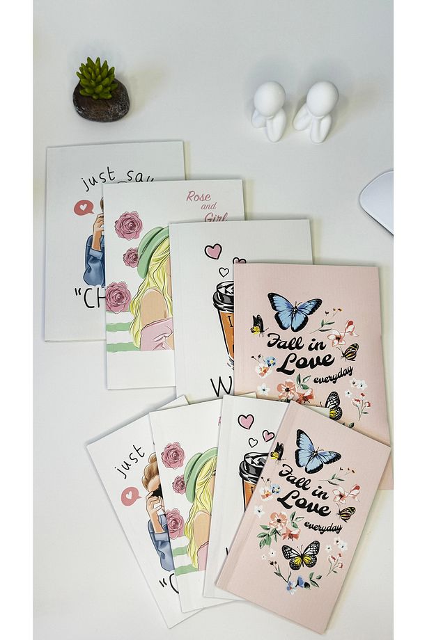 8'li Çizgisiz Defter Seti 64 Sayfa Okul Defteri 13x20 cm 10x15 cm Not Defteri Coffee Series - 5