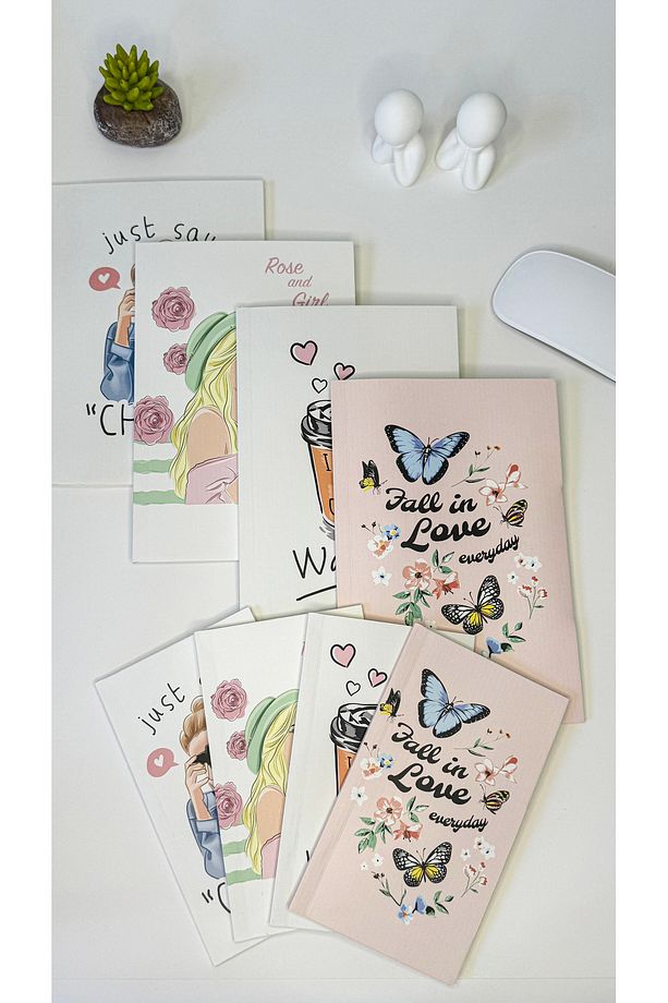 8'li Çizgisiz Defter Seti 64 Sayfa Okul Defteri 13x20 cm 10x15 cm Not Defteri Coffee Series - 6
