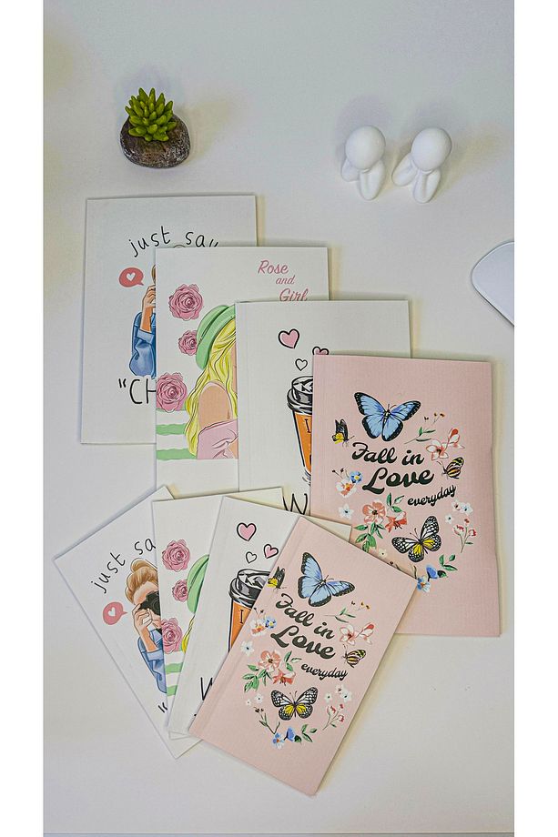 8'li Çizgisiz Defter Seti 64 Sayfa Okul Defteri 13x20 cm 10x15 cm Not Defteri Coffee Series - 7