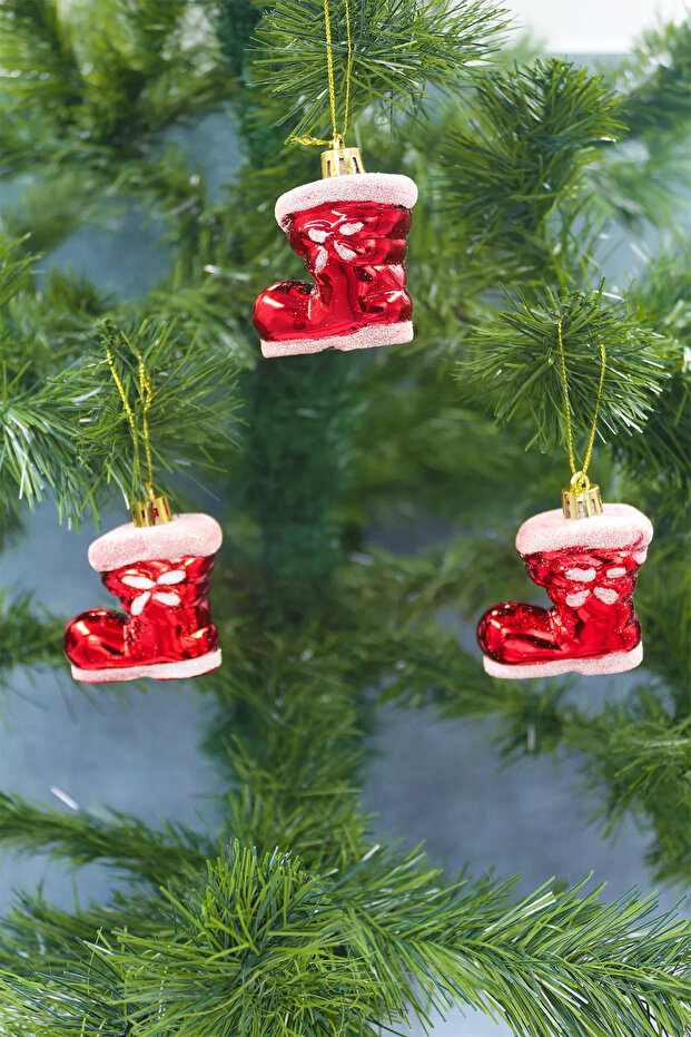 Christmas Tree Ornament Red Boots 3-Piece