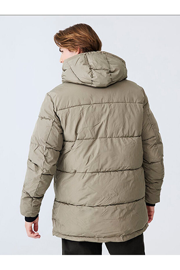 Kapüşonlu Şişme Yeşil Mont - 3