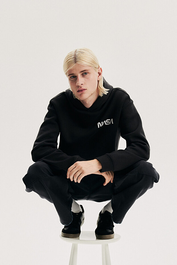 Baskılı ve Kapüşonlu Üst Loose Fit - 2