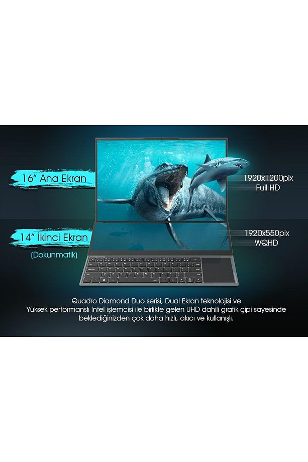 Diamond Duo DS1630 i7-10850H 16GB 512GB SSD O/B UHD 16" IPS + 14" IPS Dokunmatik DOS Notebook - 3