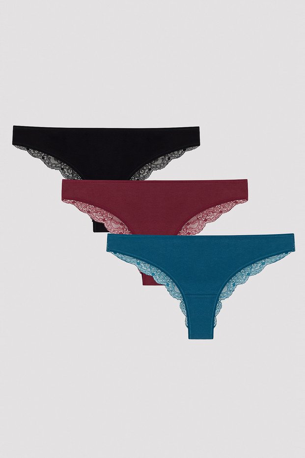 Dark Tone 3-Piece Brazilian Panties with Back Lace Detail