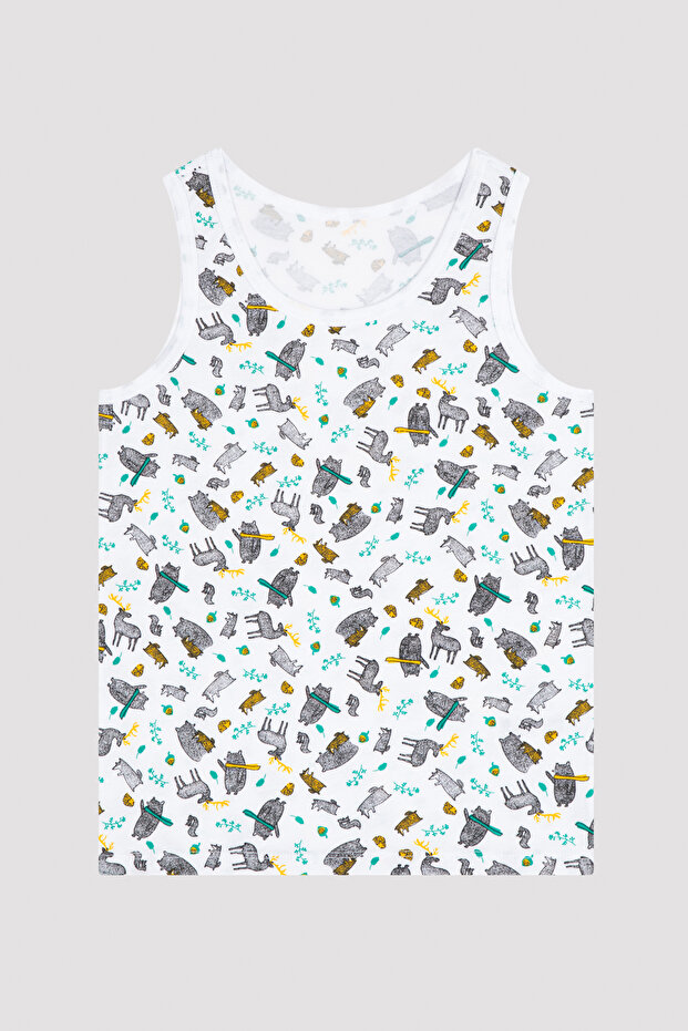 قميص داخلي من قطعتين بنقشة حيوانات للأولاد متعدد الألوان - 4