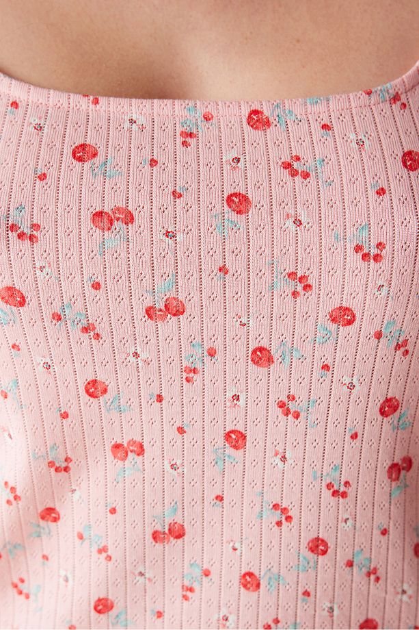 Cherries Pointel Pembe Şortlu Pijama Takımı - 4