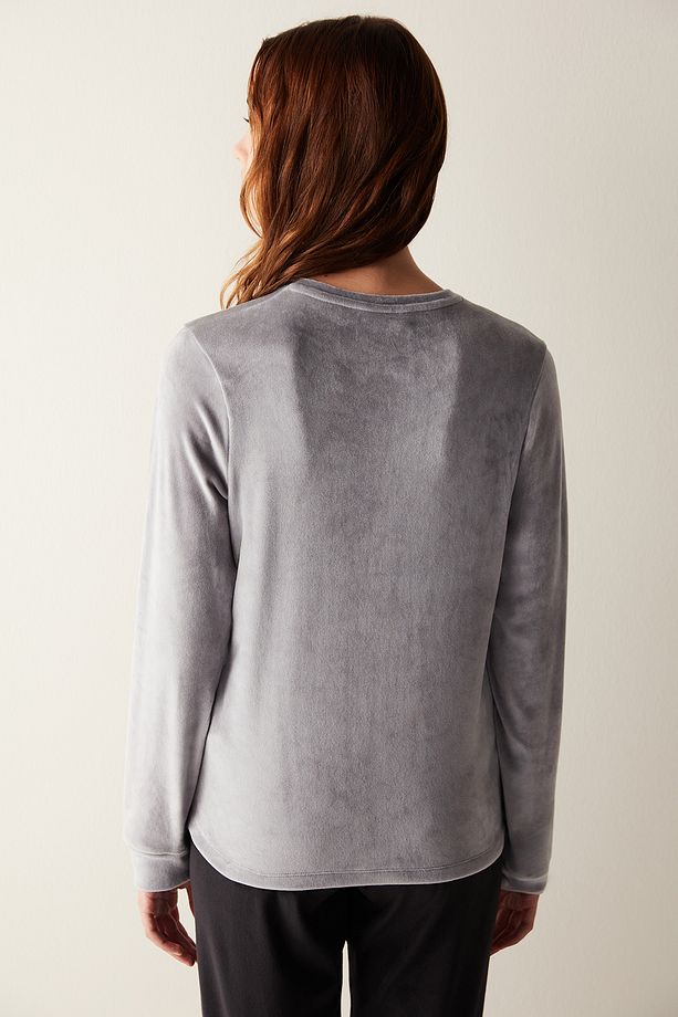 Gri Fuzzy Sweatshirt Pijama Üstü - 4