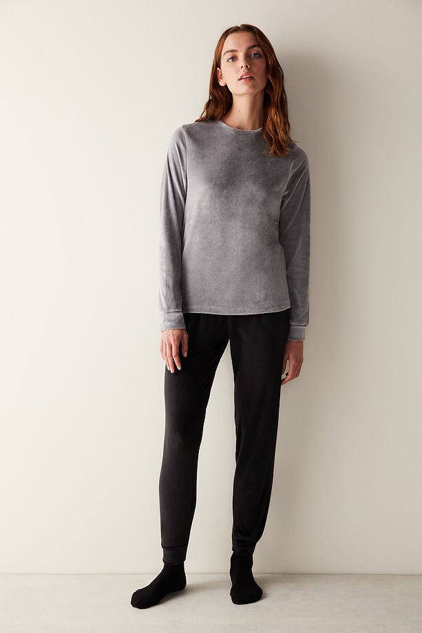 Gri Fuzzy Sweatshirt Pijama Üstü - 2