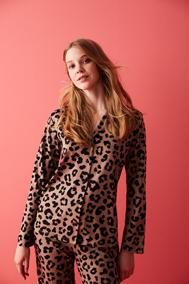 Base Leopard Printed Gömlek Pijama Takımı - 3