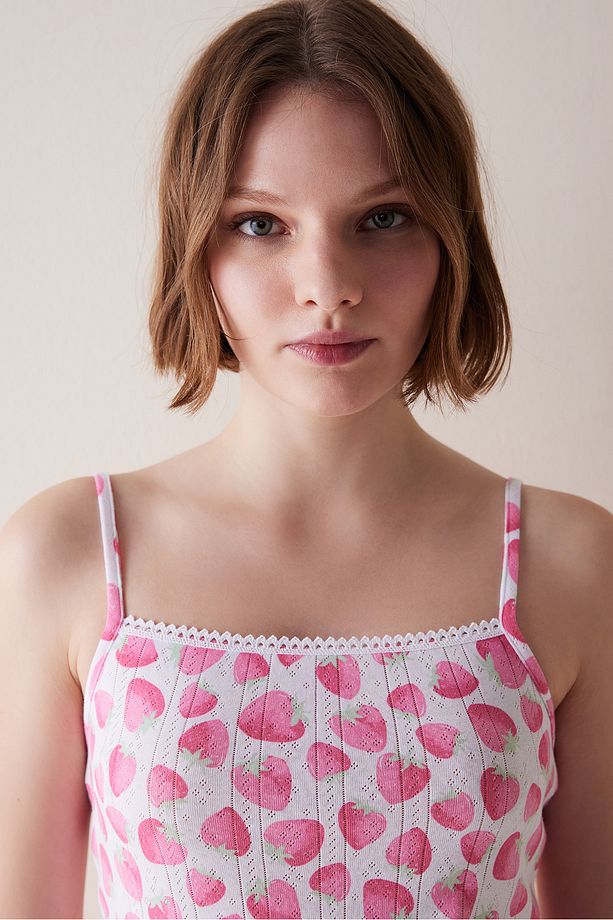 Strawberry Pointel Pembe Atlet Pijama Üstü - 3