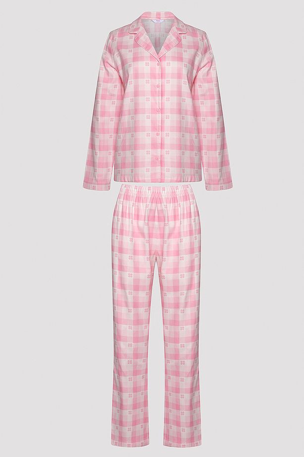 Pembe Kareli Gömlek Pantolon Pijama Takımı - 6
