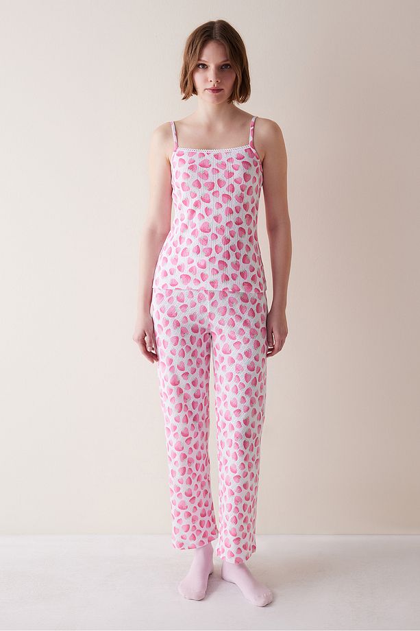 Strawberry Pointel Pembe Atlet Pijama Üstü - 2