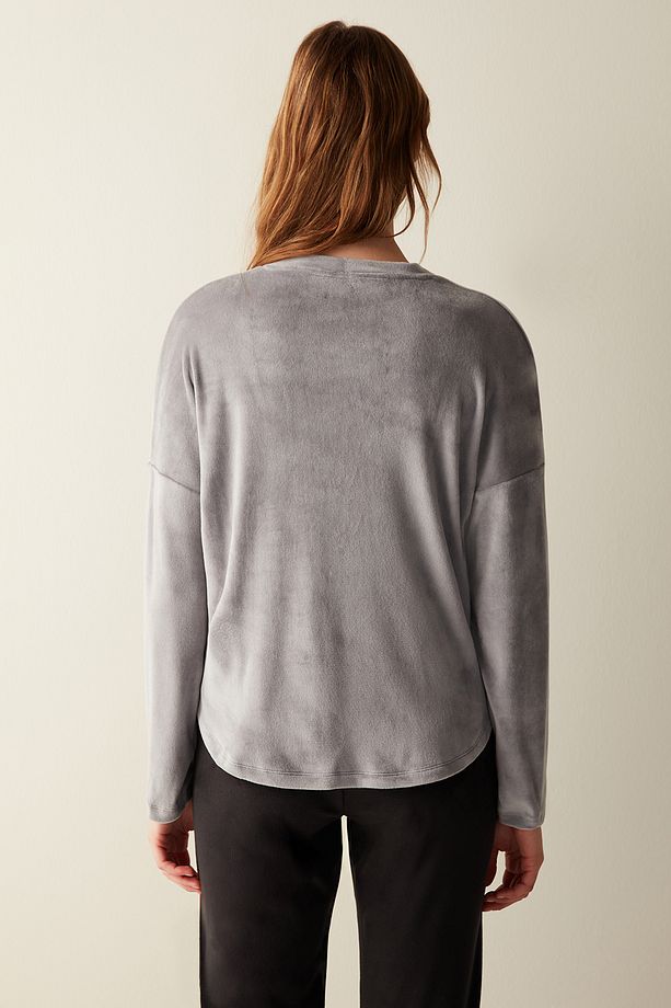 Gri Fuzzy Hırka Pijama Üstü - 5