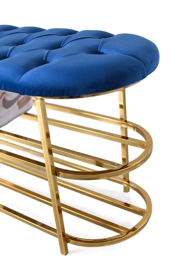 Kapitoneli Puf Bench Kapı Önü Metal Ayakkabılık Saks Mavi - 2