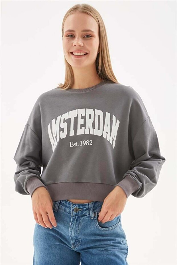 Anthracite Printed Crop Sweat