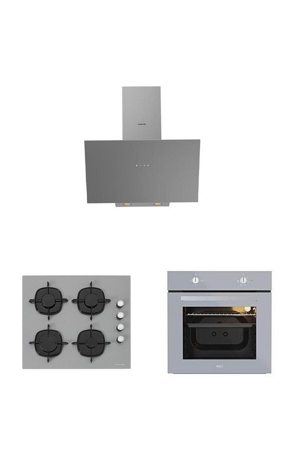 Karma Ankastre Gri Cam Set 3481 Davlumbaz - CS5335S01 ocak- Esty Aef6601s04 Firin - 1