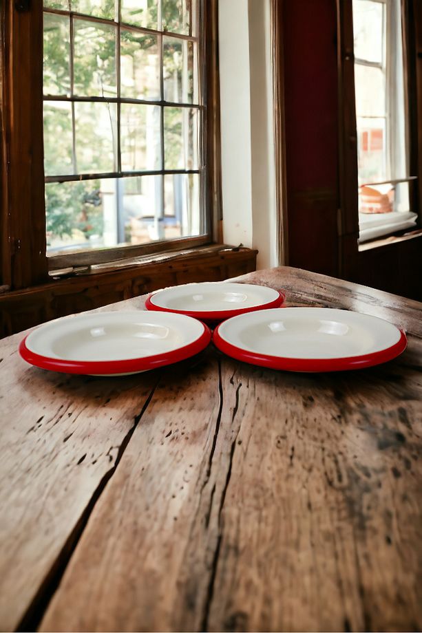 3 Parça 14Cm Emaye Tabak Set , Kahvaltı Tabağı, Reçellik, Zeytin, Peynir Tabağı, Çeyiz, Hediye - 4