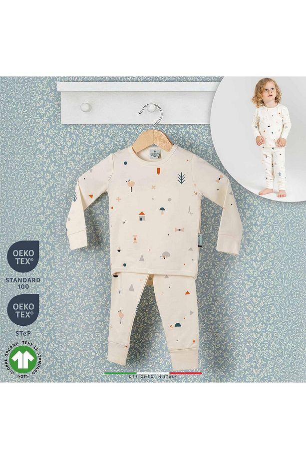 EleleLife Bebek Çocuk Pijama Takımı 1 Tog Krem Mono - 1