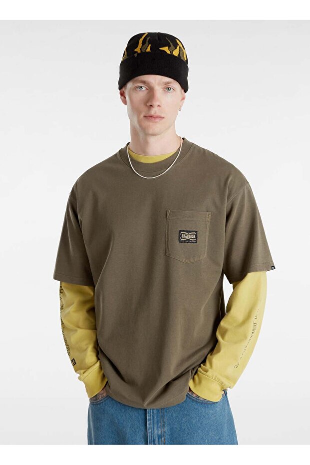 تي شيرت رجالي بني بياقة دائرية وقصة عادية VN000HES9JC1-Hyper Patch Pocket SS