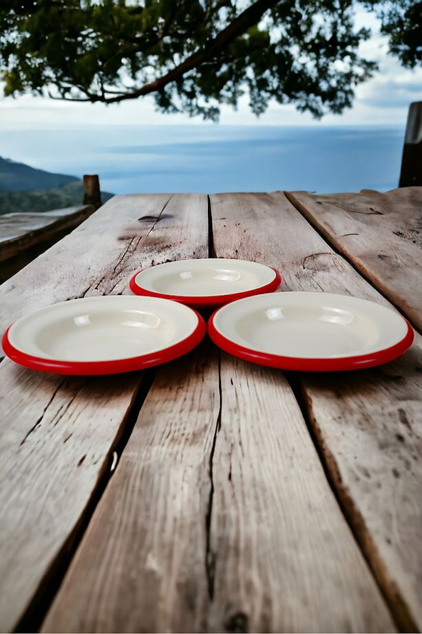3 Parça 14Cm Emaye Tabak Set , Kahvaltı Tabağı, Reçellik, Zeytin, Peynir Tabağı, Çeyiz, Hediye - 7