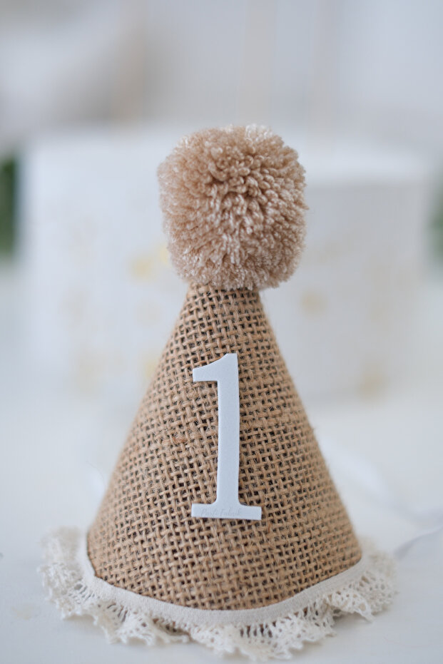 New Season Straw Retro Cream Brown Lace Detailed Pompom Mini 1 Year Old Hat Crown