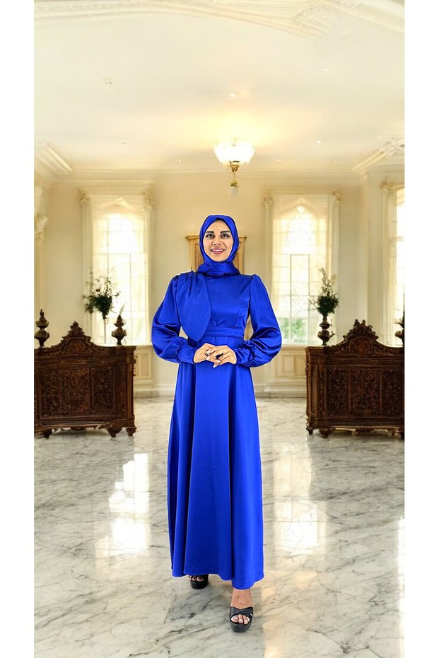 Cobalt Blue Bera Satin Hijab Graduation Evening Dress