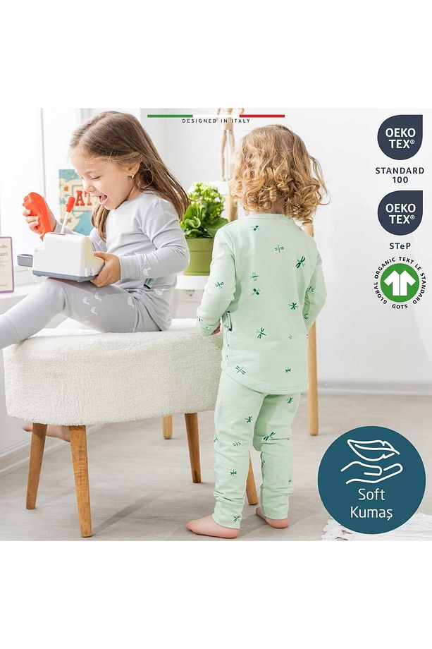 EleleLife Bebek Çocuk Pijama Takımı 1 Tog Krem Mono - 5