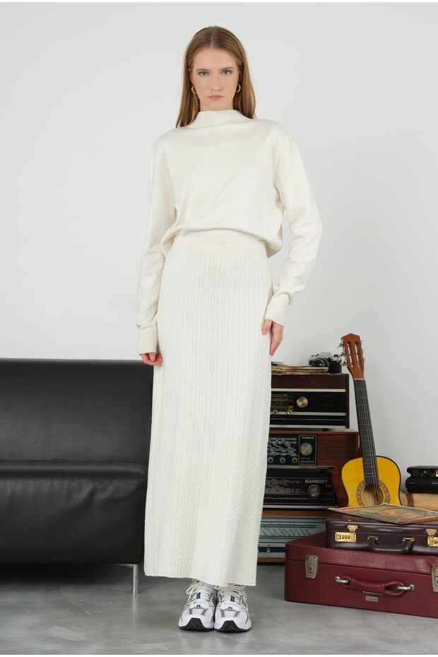 Dokulu Triko Etek Ekru - 6