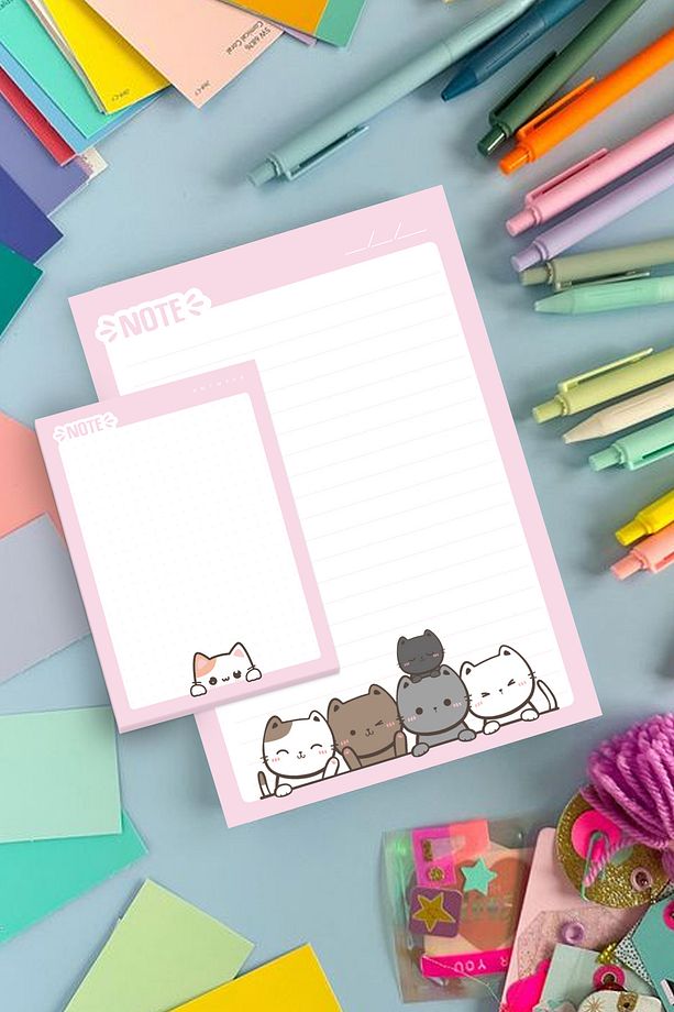 Sevimli Kedi Figürlü Bloknot Defter Seti 50 Yaprak Notepad - 1