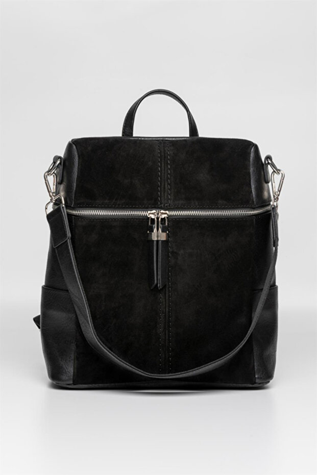 Jacquline Zd164/7 Lılly-S Real Suede Leather Women's Backpack Black