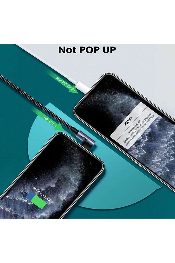 USB-C to Lightning 3A QC PD 90 Derece Örgülü Hızlı Şarj Kablosu, 2 Metre, Siyah - 60765 - 3