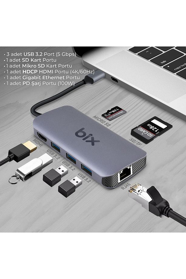 Bx10hb-pro Type-c Kart Okuyucu 4k Hdmı Ethernet Usb Pd Dönüştürücü - 2