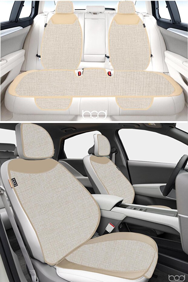 Linen Anti-Sweat Car Seat Cushion Set Seat Protection Cover Yali Series Front Rear Set Beige