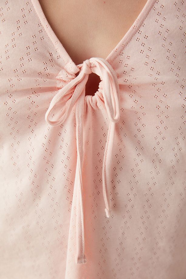 Pembe Bağlama Detaylı Atlet Pijama Üstü - 5