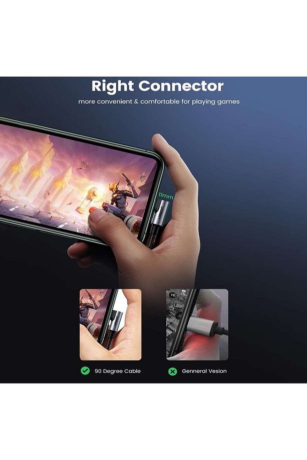 USB-C to Lightning 3A QC PD 90 Derece Örgülü Hızlı Şarj Kablosu, 2 Metre, Siyah - 60765 - 6