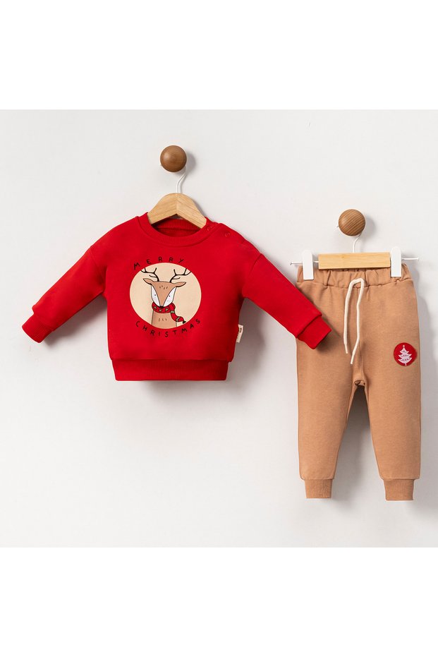 Baby Boy Deer Printed New Year's Christmas Themed Bottom Top Set