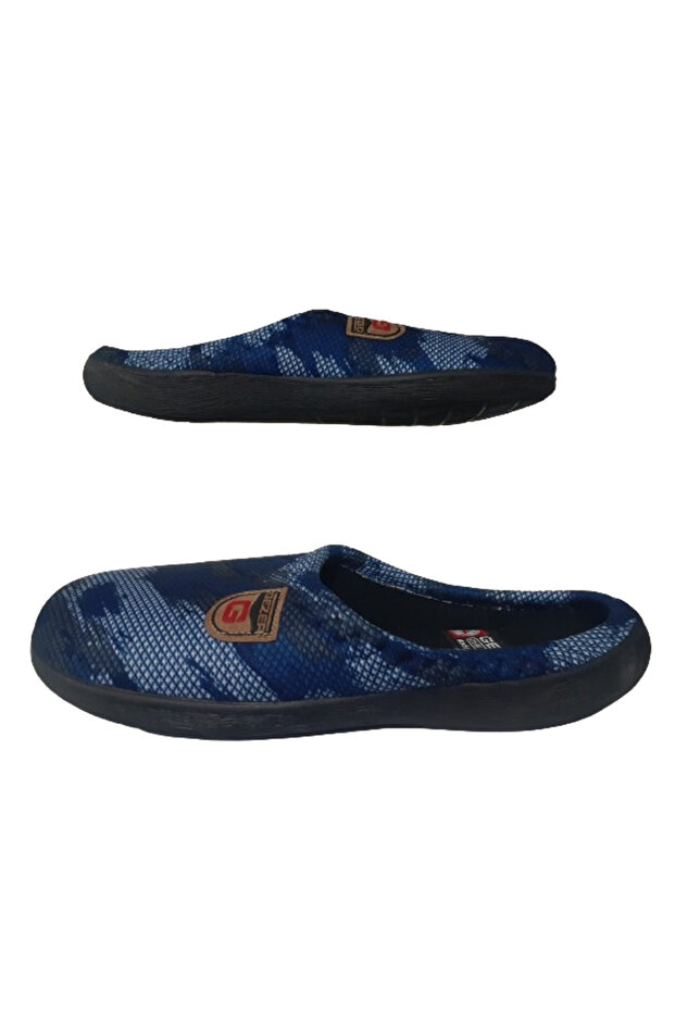 Men's Navy Blue-Blue-Black Patterned Orthopedic Sole Daily Indoor Slippers Gzeer202-302