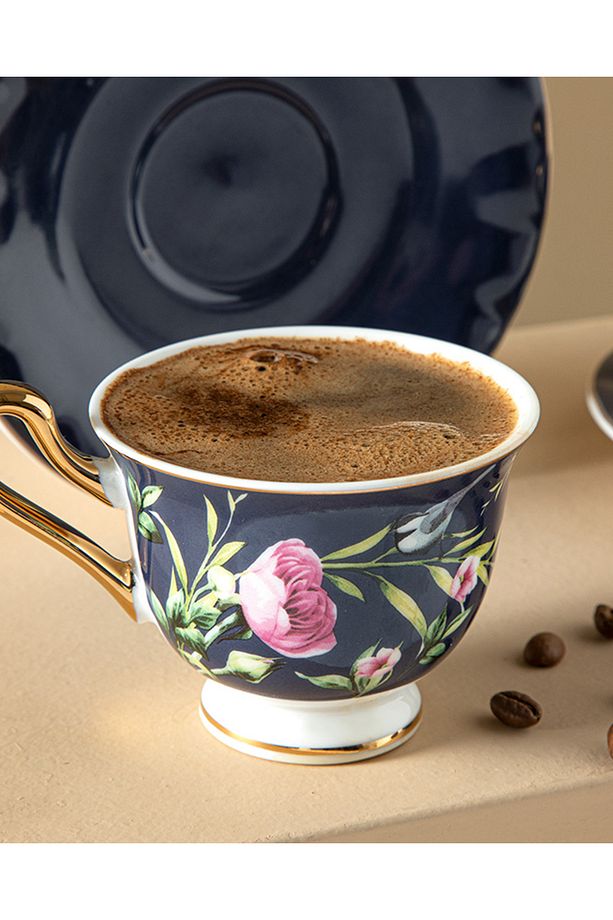 Vanilla New Bone China 4 Parça 2 Kişilik Kahve Fıncan Takımı 90 ml Lacivert - 3